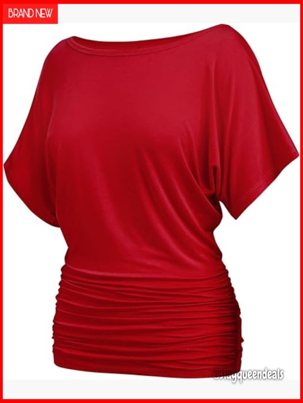 Ruched Batwing Dolman Sleeve Boat Neck T-Shirt Lightweight Modal Summer Top